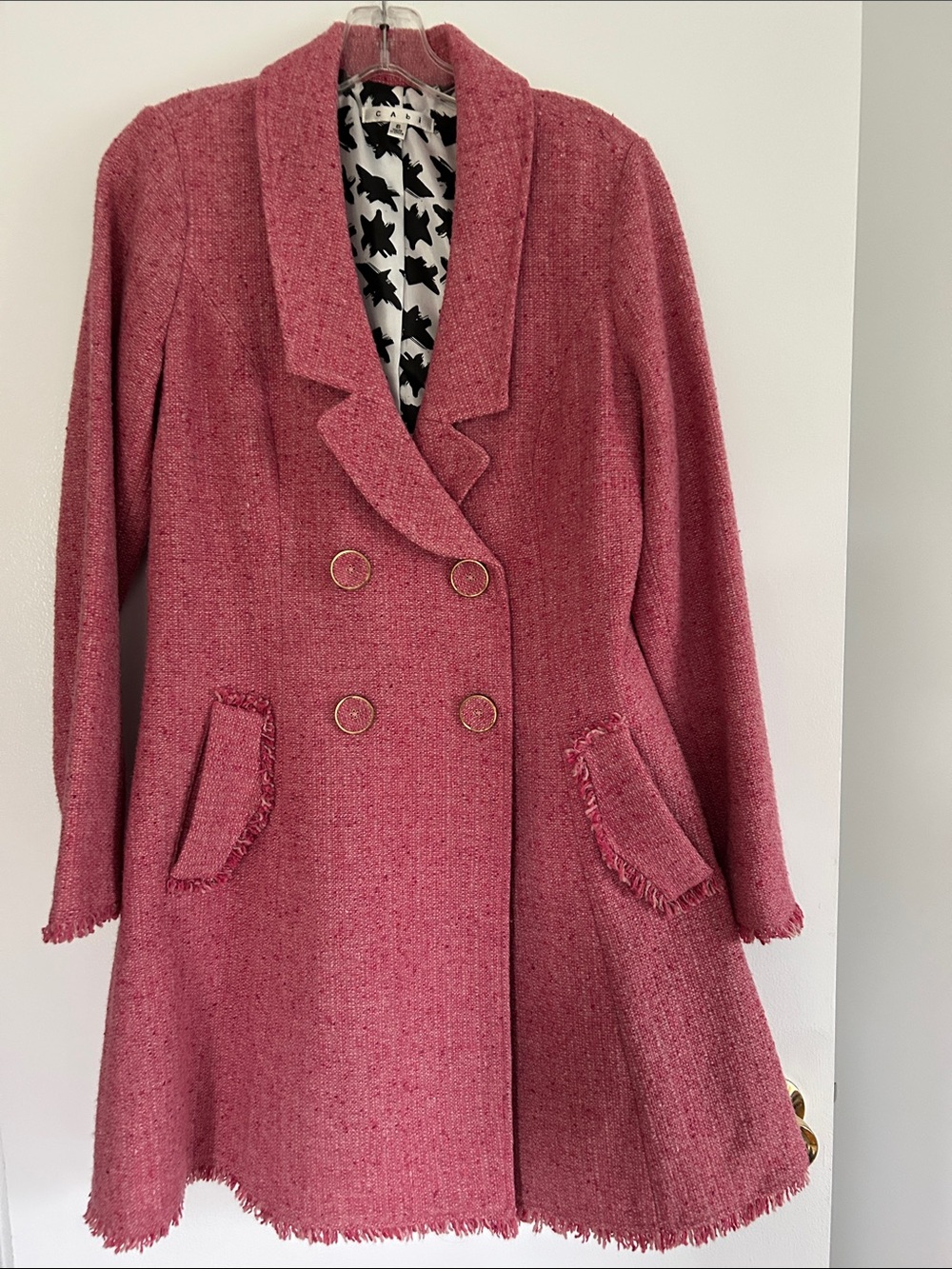 CAbi Pink Tweed Double-Breasted Pea Coat